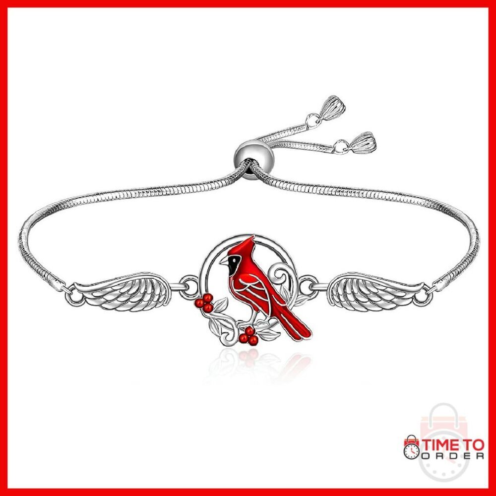 Sterling Silver Cardinal Charm Bracelet Memorial Sympathy Jewelry Gift